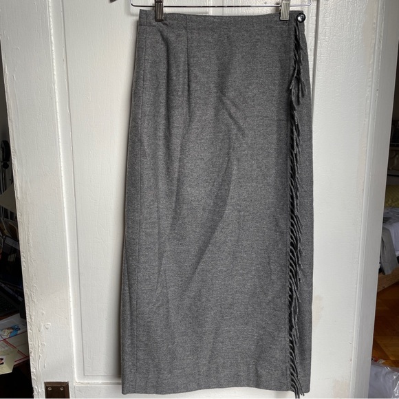Liz Wear Gray Wool Fringe Wrap Maxi wrap Dress Sz 4 - Picture 1 of 11